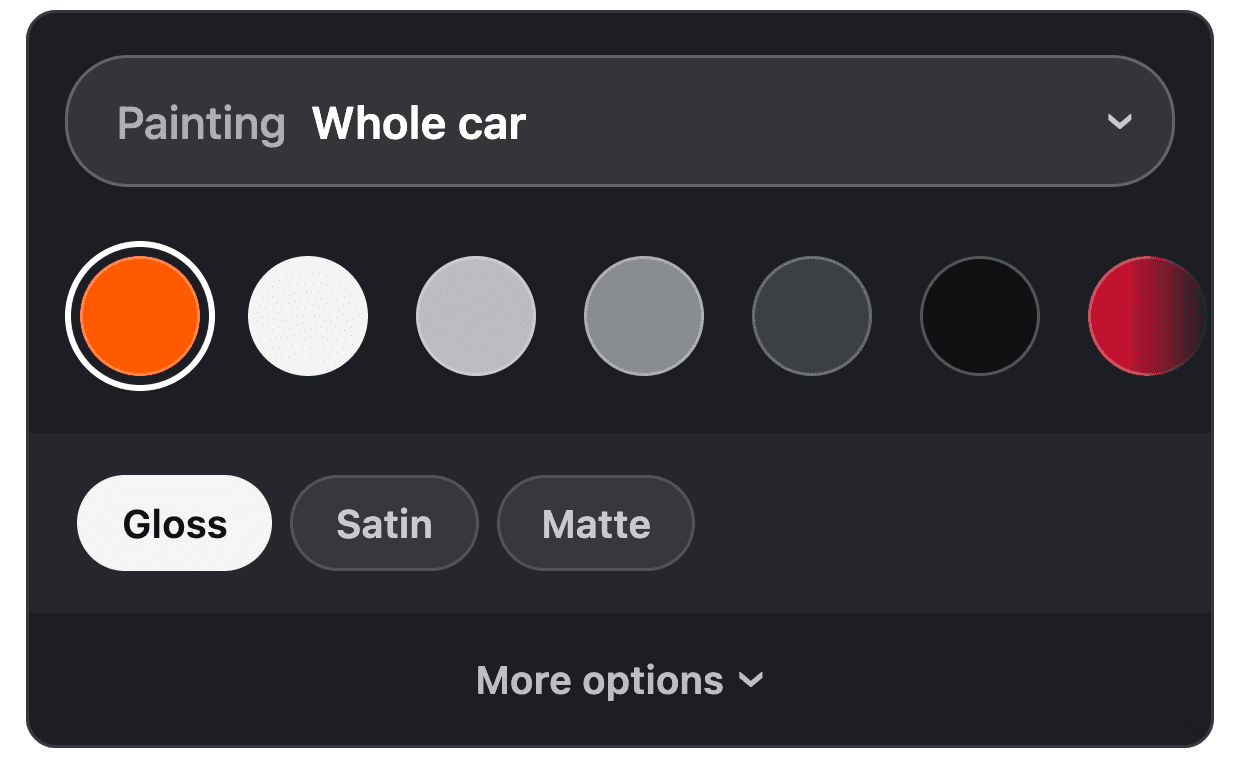 Paint colour and finish panel